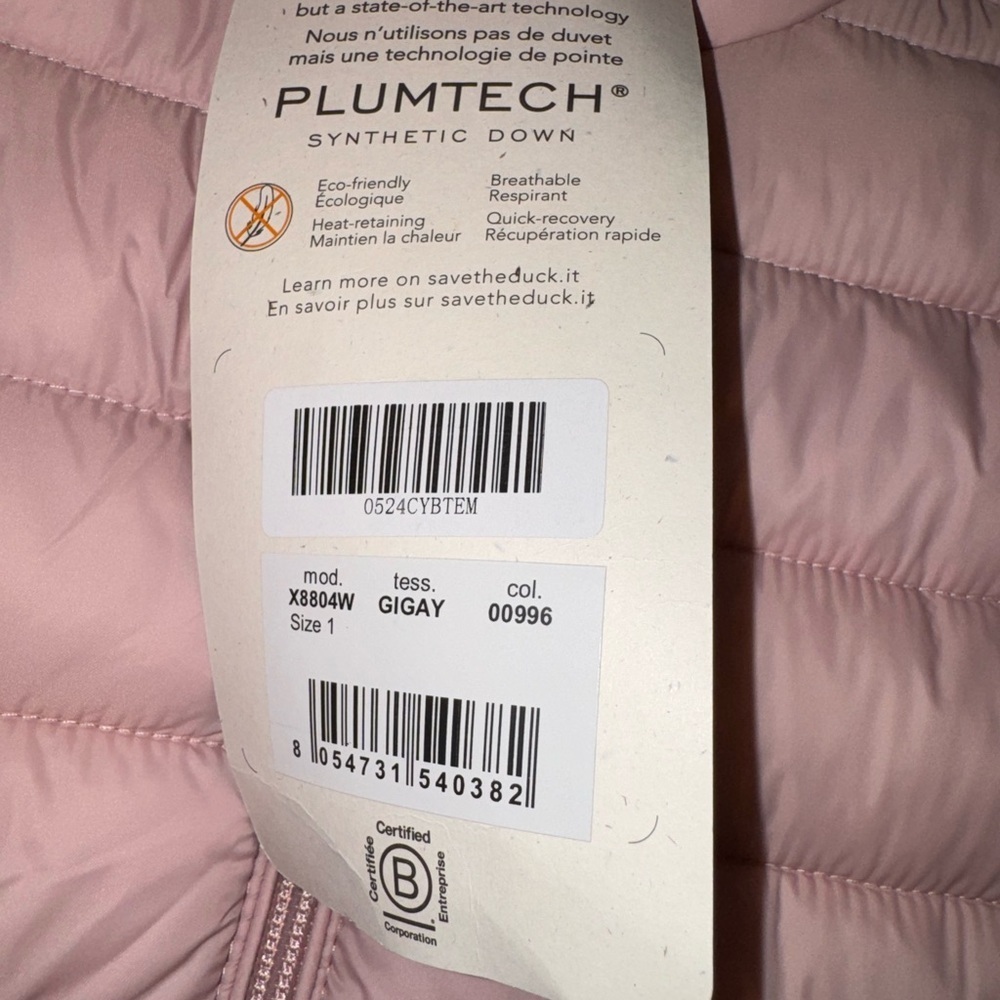 NWT Save The Duck Plumtech Womens Blush Pink Puffer Jacket Vest Size 1 Small - Picture 12 of 16